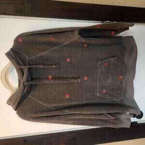 Victoria's Secret PINK Grey Hoodie Sweatshirt- Size Small- Rose Embroidered